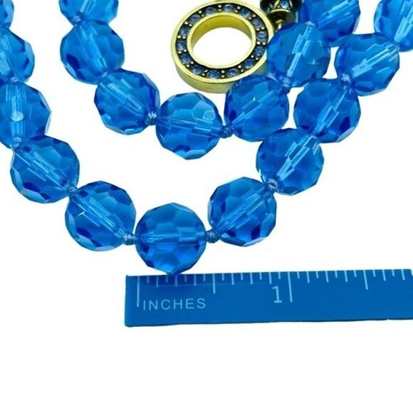 Heidi Daus Crystal Blue Beads Toggle Clasp Pendant Accente Rhinestones Necklace - Picture 12 of 13